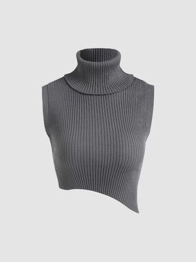 Sleeveless Asymmetrical Turtleneck Crop Top